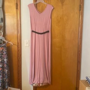 Pink belted maternity dress